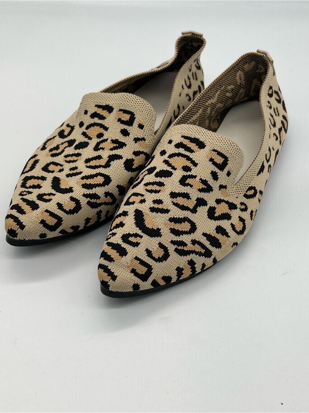 Leopard Print Pointed Toe Slip-On Flats - Beige/Black - Picture 1 of 6